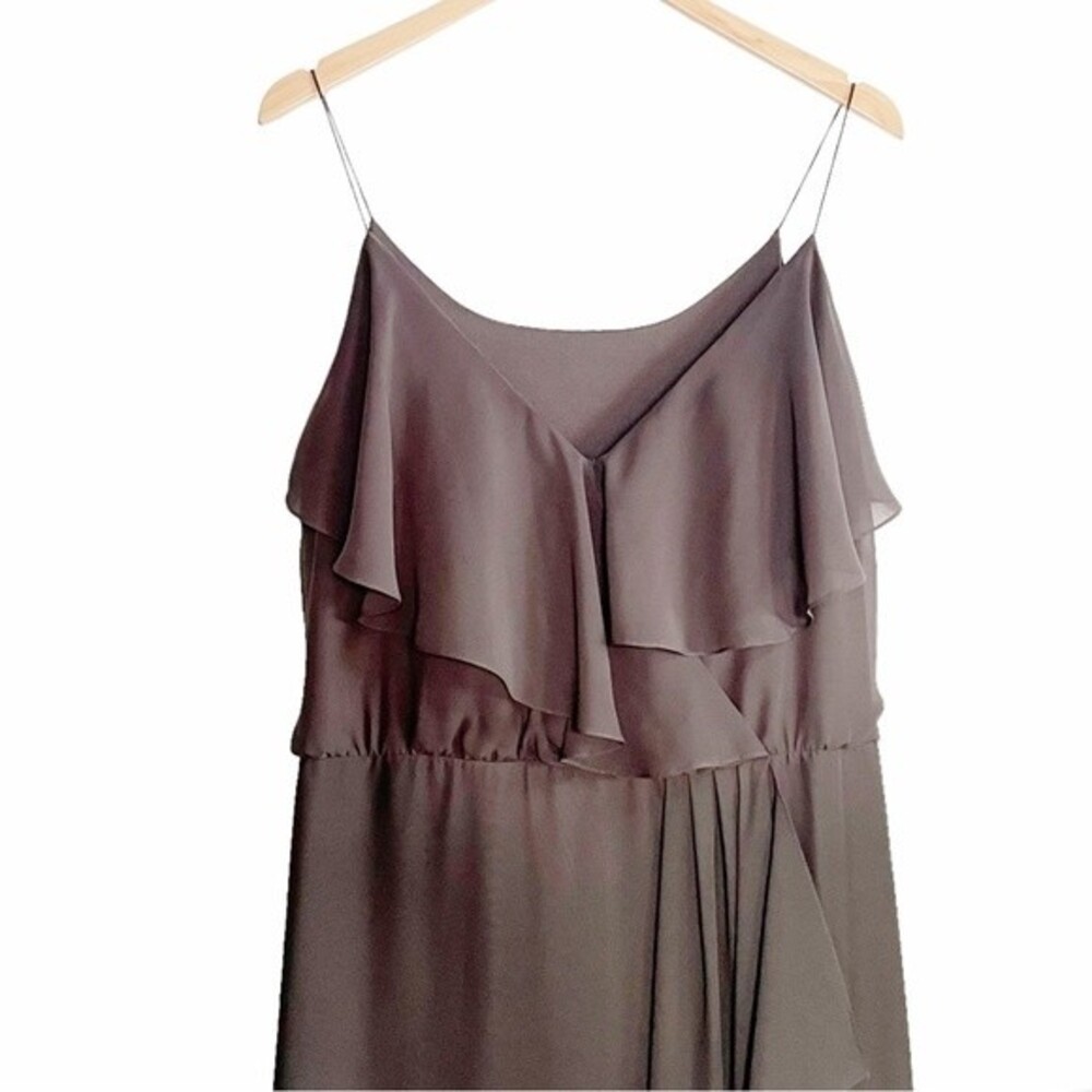 Nouvelle Amsale Drew Gray Chiffon Ruffle Wrap Spaghetti Strap Slip Dress Size XL - Picture 8 of 14